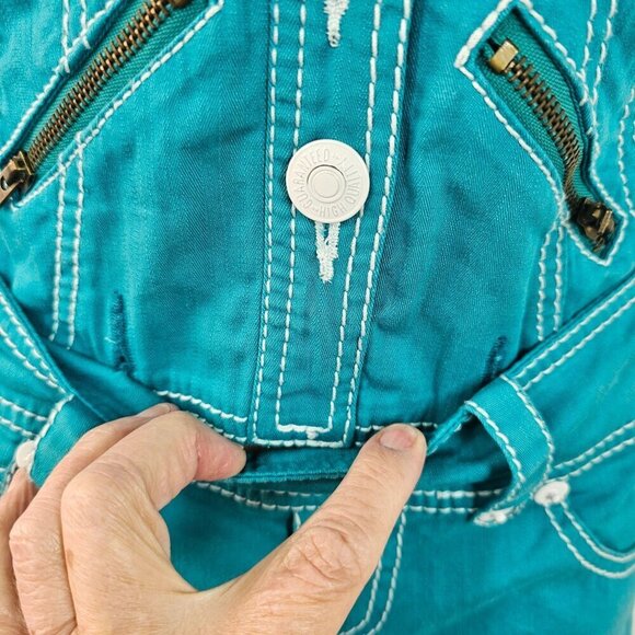 Kawi Jamele Low Rise Stretch Detachable Bib Overall US Size S Teal Denim Japanes - Picture 7 of 13